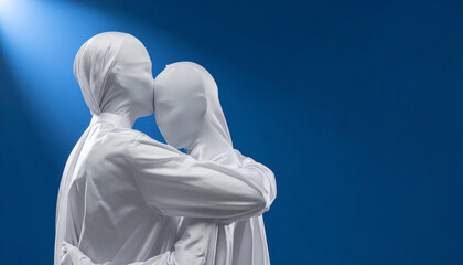 3D Hug Concept, Abstract Human Embrace, Emotional Support Model on Solid Background