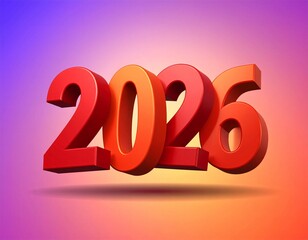 Dynamic Red 3D Numbers 2026 with Subtle Shadow on Gradient Background new year