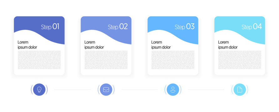 A 4-step infographic visually represents a simple process, timeline, or sequence using four distinct stages, often with icons, arrows, and minimal text for clarity in presentations.