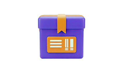 3D Cartoon Purple Delivery Box with Orange Label