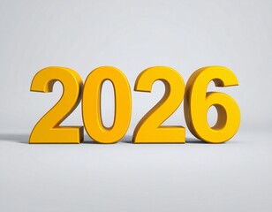 Golden 3D Numbers 2026 on White Background with Soft Shadow new year