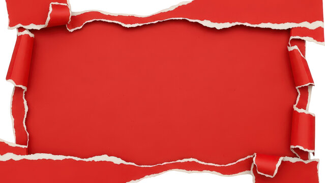 Red torn paper background template with curled edges and black space for text or design elements to stand out