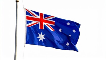 "Australian flag with Union Jack, Commonwealth Star, Southern Cross, blue field, symbol of heritage and identity."