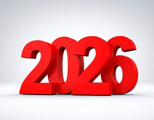 Red 3D Numbers 2026 with Subtle Shadows on White new year
