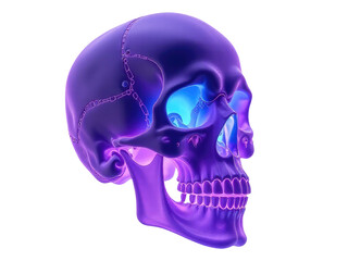Obraz premium A purple skull with a blue eye on a white background, perfect for use in fantasy or horror themed designs