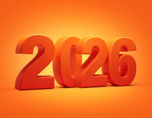 Vibrant Orange 3D Numbers 2026 on a Bright Orange Gradient Background new year