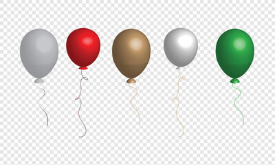colorful balloon isolated on a white or transparent background. 3d rendering. PNG. Assortment of floating party balloons.