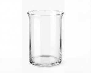 Clean, empty, and transparent glass cylinder for beverages or decor, isolated on white