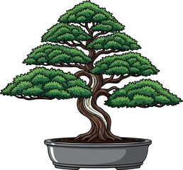 zen microcosm artful bonsai graphic cultivates harmony and timeless serenity, vector isolated on transparent background