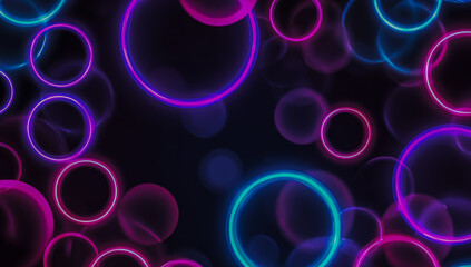 A dynamic background image featuring vibrant pink and cyan neon rings creating a futuristic abstract pattern