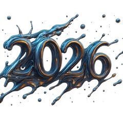 A dynamic and textured rendering of the year 2026 with metallic and molten effects