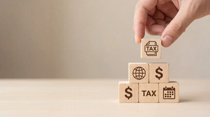 Hand holding a wooden sign and a box of money with a sale word concept to symbolize a business idea of success and risk through an office paper text sign