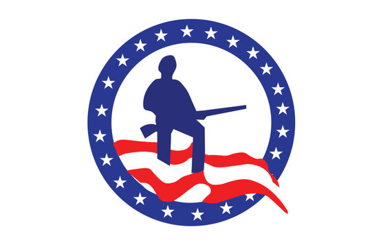 American Patriot Figure with Rifle in Star Circle Design