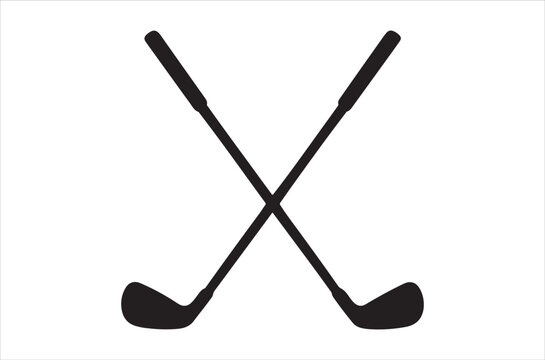 A simple illustration of two crossed golf clubs on a white background