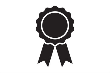 Black and white outline of a ribbon award with a circular center