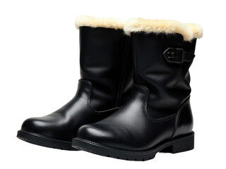 A close-up shot of a pair of black boots with laces and buckles