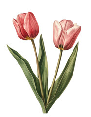 Fototapeta premium ヴィンテージな雰囲気の植物イラスト チューリップ