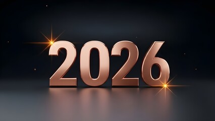 Shining 2026 metallic numbers on dark background with sparks