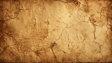Fototapeta premium Aged parchment paper texture with natural cracks and warm sepia tones, vintage background for antique design
