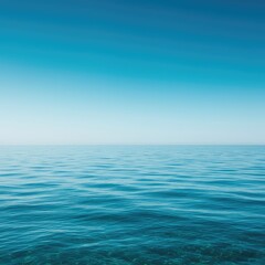 Obraz premium Ethereal oceanic vista showcasing incredibly clear deep blue water blending seamlessly with the vast horizon under subtle heavenly light rays ,mystical ,pristine ,pure