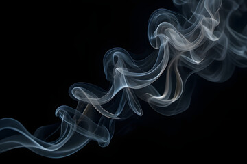 Elegant wisps of blue and white smoke on black background