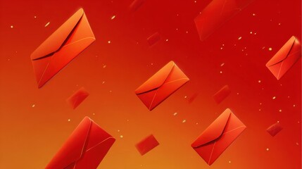 Red Envelopes Flying in Bright Gradient Background for Celebration and Festive Events