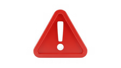 Red warning triangle with exclamation mark on a transparent background