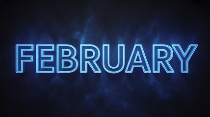 Blue Neon February Month Text Graphic for Business Calendars, Marketing Events, Digital Planning, and Creative Winter Seasonal Ads