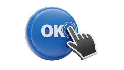 Hand pressing ok button on a transparent background