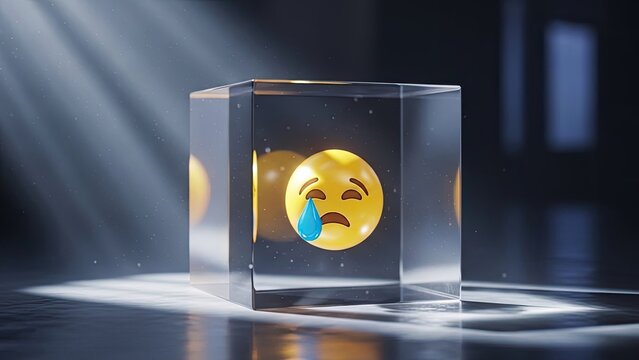 Emoji themed dice with emotional expressions and social media icons