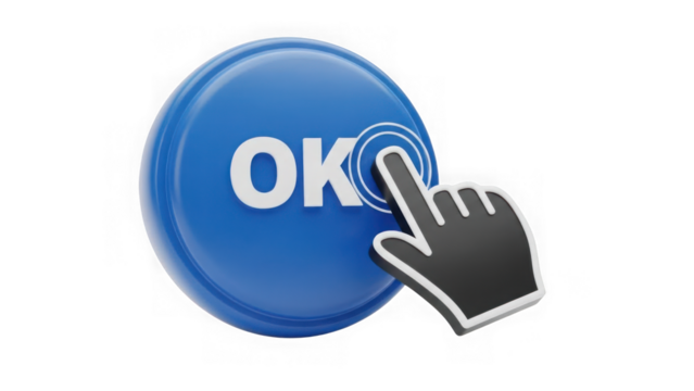 Hand pressing ok button on a transparent background - Powered by Adobe