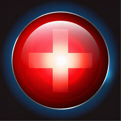 Obraz premium Switzerland flag glossy round emblem with white cross and glow