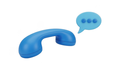 Blue telephone receiver with speech bubble on a transparent background