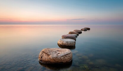Obraz premium Stone pathway on calm water at dawn