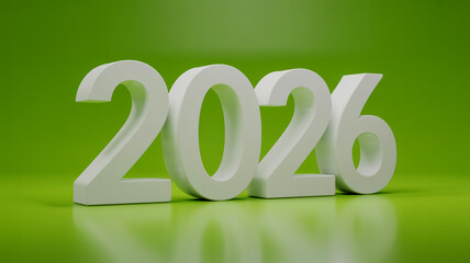 Large white 3 D numbers 2026 on a green gradient background