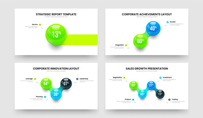 Fototapeta premium Service Campaign One Two Three Four Option Infographic Presentation Design Vector Illustration Set. Enterprise Report 1 2 3 4 Element Chart Frame Template Bundle.