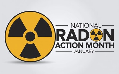 Obraz premium National Radon Action Month Awareness Banner with Yellow Radiation Warning Symbol for Home Safety and Health Campaigns