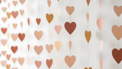 Hanging Paper Heart Garlands in Earth Tones for Wedding Decor