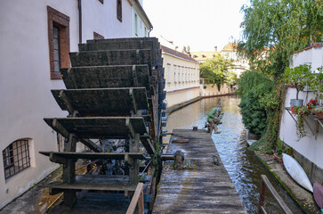 Czech Republic, Prague September 6, 2025  historic water mill on Kampa Island in Prague