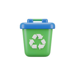 Green Recycling Bin with Blue Lid.