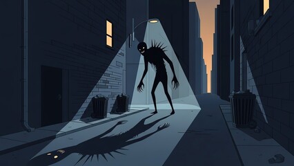 Futuristic Person Running in Dark Alleyway.