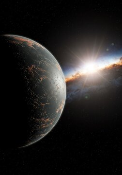 Abstract cosmic rendering showing a massive sphere bending the fabric of spacetime, illustrating the fundamental force of gravity concept ,pattern ,universe ,energy
