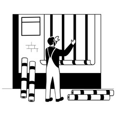 renovation worker installing vertical insulation concept vector design, construction workers banner, Skilled labor scene, Civil Engineering Works stock illustration