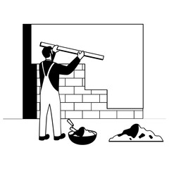 Bricklaying with Precision vector design, construction workers banner, Skilled labor scene, Civil Engineering Works stock illustration, Wall Construction and Alignment concept