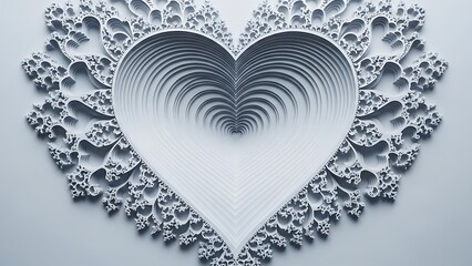 An intricately detailed fractal heart design showcasing recursive patterns in a cool color scheme