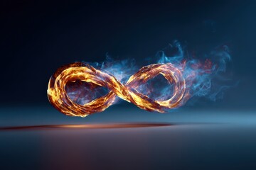 Luminous Infinity Symbol in Flames: Dynamic digital illustration exploring eternity