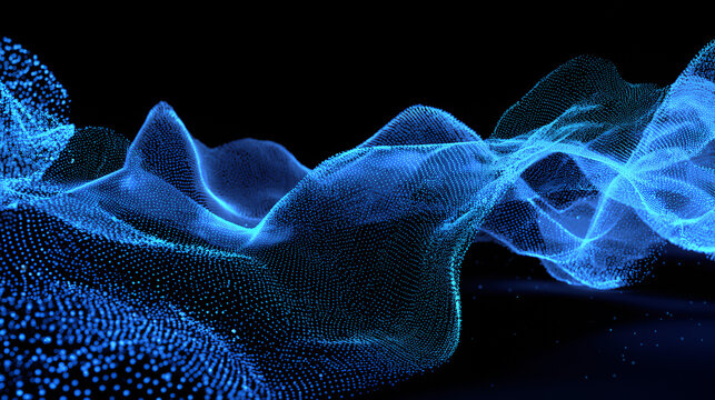 Abstract Futuristic Background with Flowing Blue Waves: Digital Technology & AI Visualization for Modern Designs - Powered by Adobe
