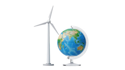 Fototapeta premium Wind turbine and globe. Concept of renewable energy Isolated on a transparent background