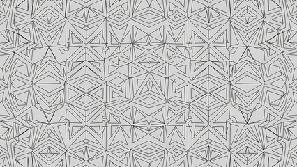 Intricate geometric pattern showcasing repeating triangular and diamond shapes in a grayscale design