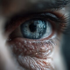 extreme close up of a single human eye with surveillance reflection